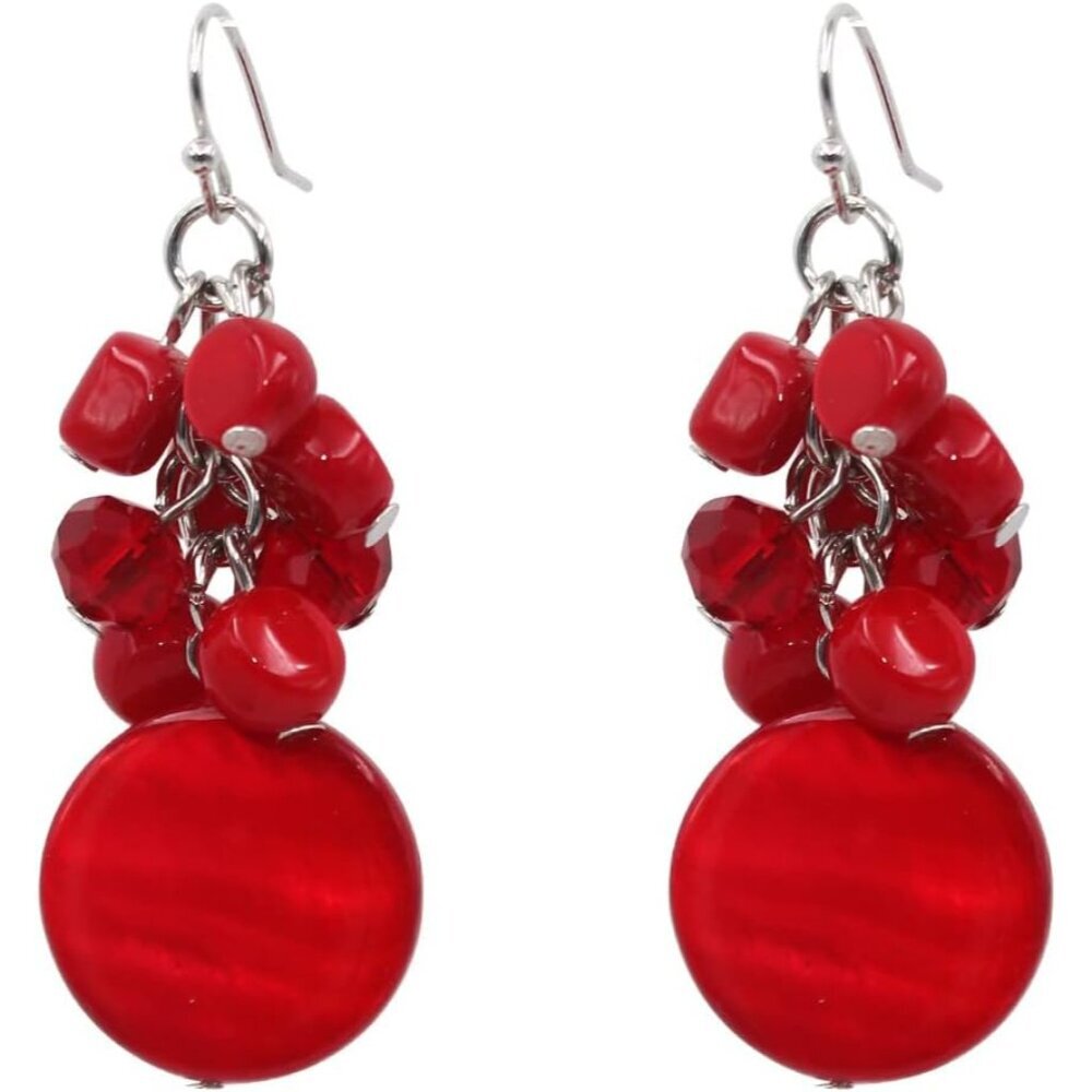 Handcrafted Colorful Dangle Earrings - Natural Shell & Cluster Beads for Women